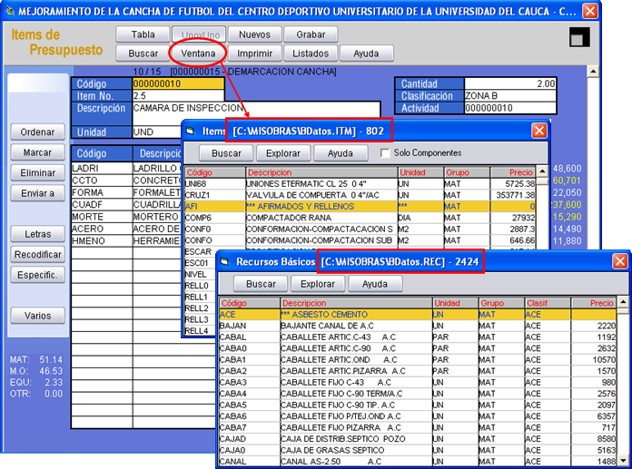 Cree fácilmente su proyecto importando Análisis Unitarios (800+) o Insumos (2400+) desde la base de datos que se incluye con el programa